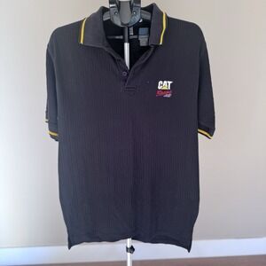 Vintage CAT Racing Men's Large Polo Black‎ Caterpillar Norscot Mequon WI USA